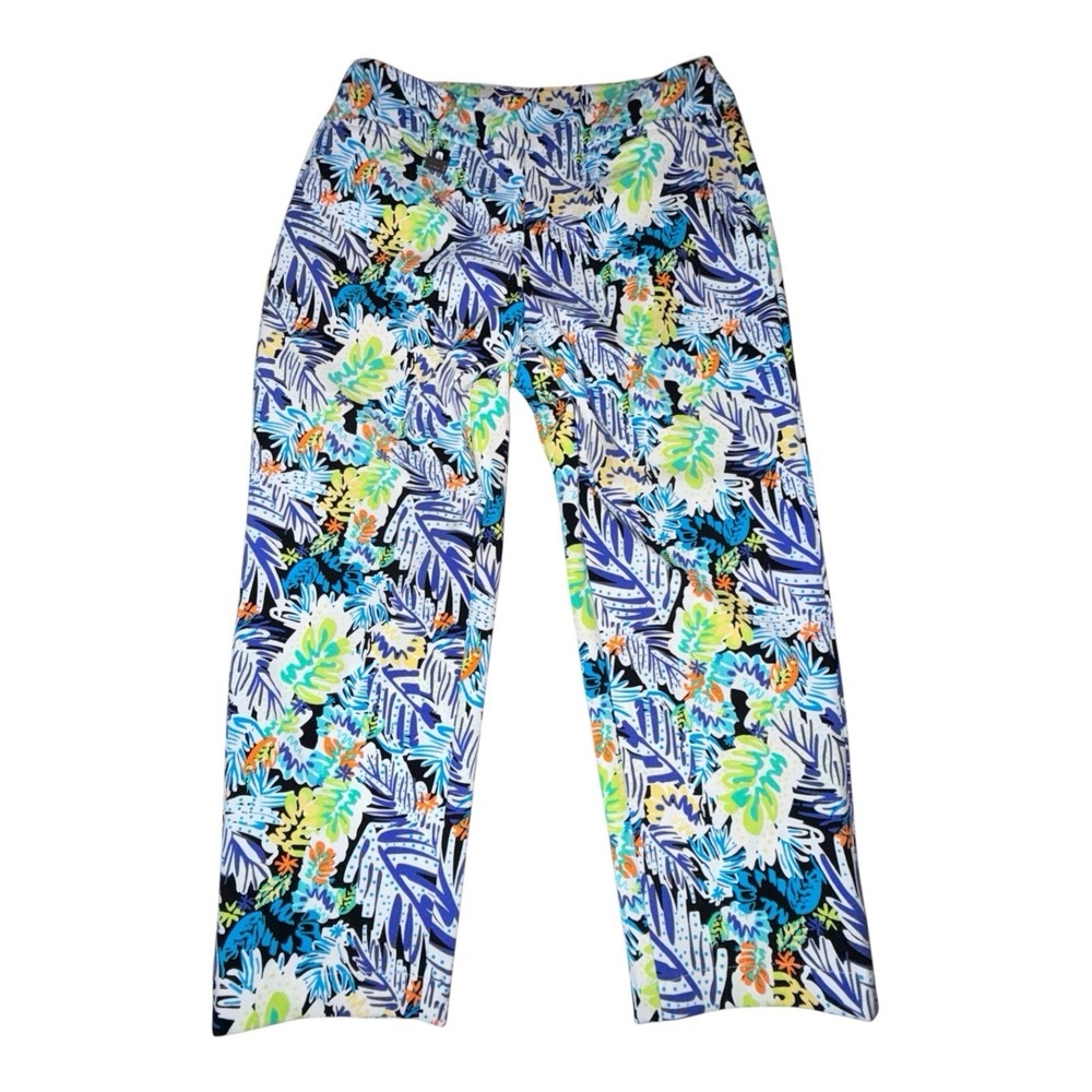 LULU B Womens Sz 10 Tropical Abstract Print‎ Blue Pull On Stretch Capri Beachy